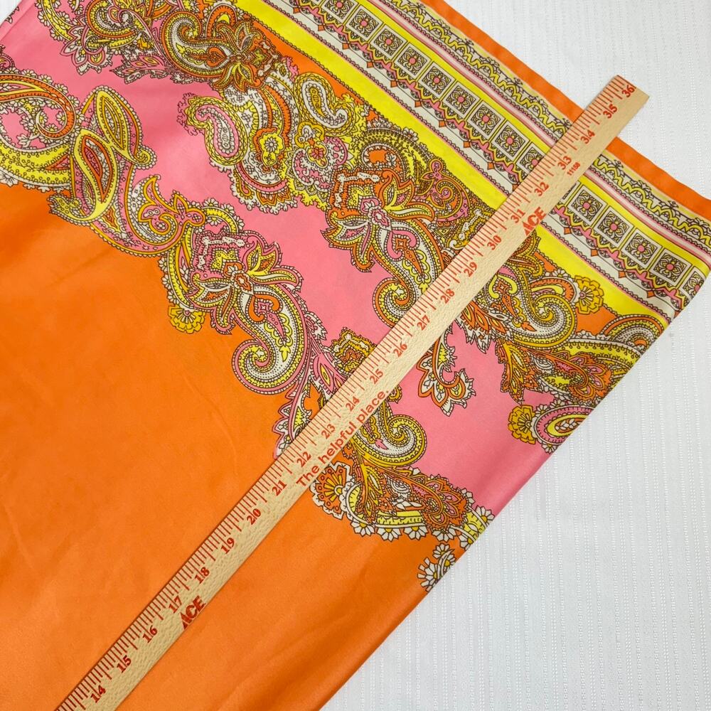 H&M Sheath Dress 10 Boho Paisley‎ Satin Orange Pink Retro Festival Vacation - Picture 7 of 9